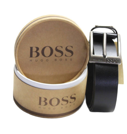 men leather belt hugo boss branded - black