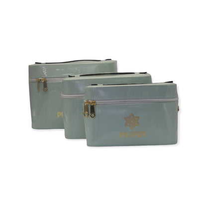 مجموعة من 3 حقائب سفر للمكياج وأدوات الزينة (مينت جرين)