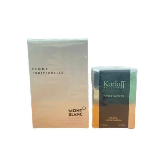 Mont Blanc Femme Individuelle Eau De Toilette For Women 75ml + Korloff Private Silver Wood Eau De Parfum For Men 50ml