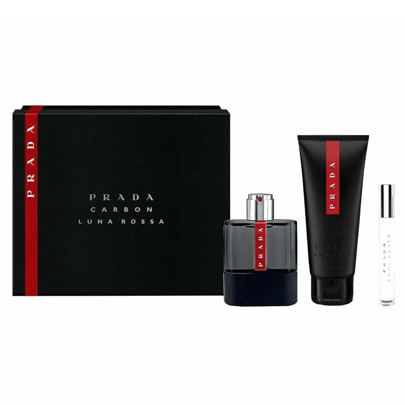 Prada Luna Rossa Carbon Set For Men Eau De Toilette 100ml + Mini Travel 10ml + Shower Gel 100ml
