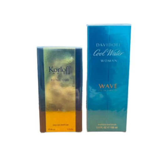 Davidoff Cool Water Wave Eau De Toilette For Women 100ml + Korloff Royal Oud Eau De Parfum Unisex 88ml