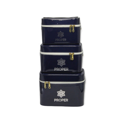 مجموعة من 3 حقائب سفر للمكياج وأدوات الزينة (أزرق غامق)