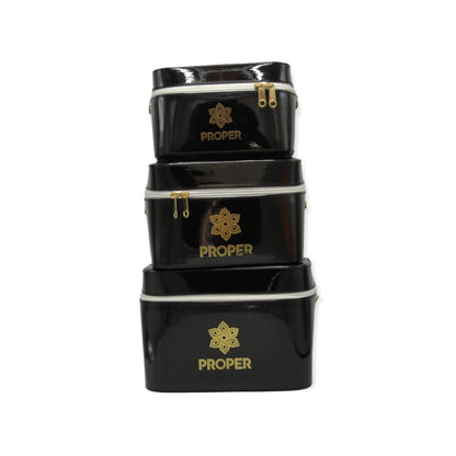 set of 3 makeup & toiletry travel case (black)