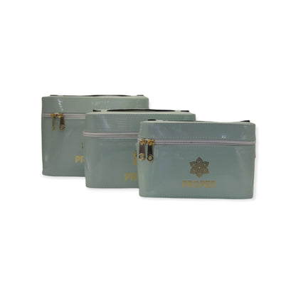 مجموعة من 3 حقائب سفر للمكياج وأدوات الزينة (مينت جرين)