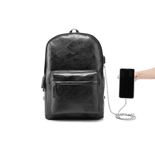 Rahala RL-701 15.6-Inch Casual Leather Unisex USB Daypack Backpack Bag, Black