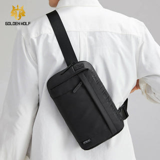 Golden WOLF Chest Shoulder Bag Waterproof Anti-Theft Crossbody Bag - GXB00129 Black